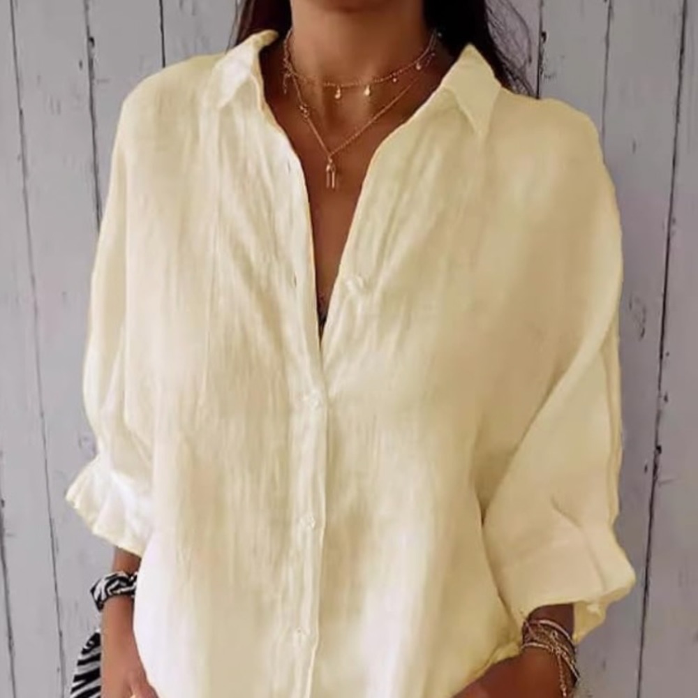 Light Cream Button-Down Shirt for Women